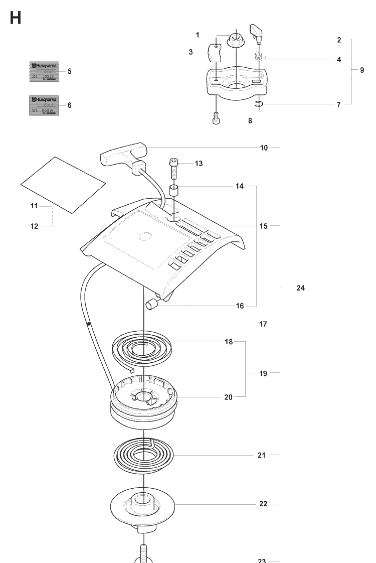 Starter Diagram and Parts List for 325HS75 (X-SERIES)(20081800001-Current) Husqvarna Hedge Trimmer