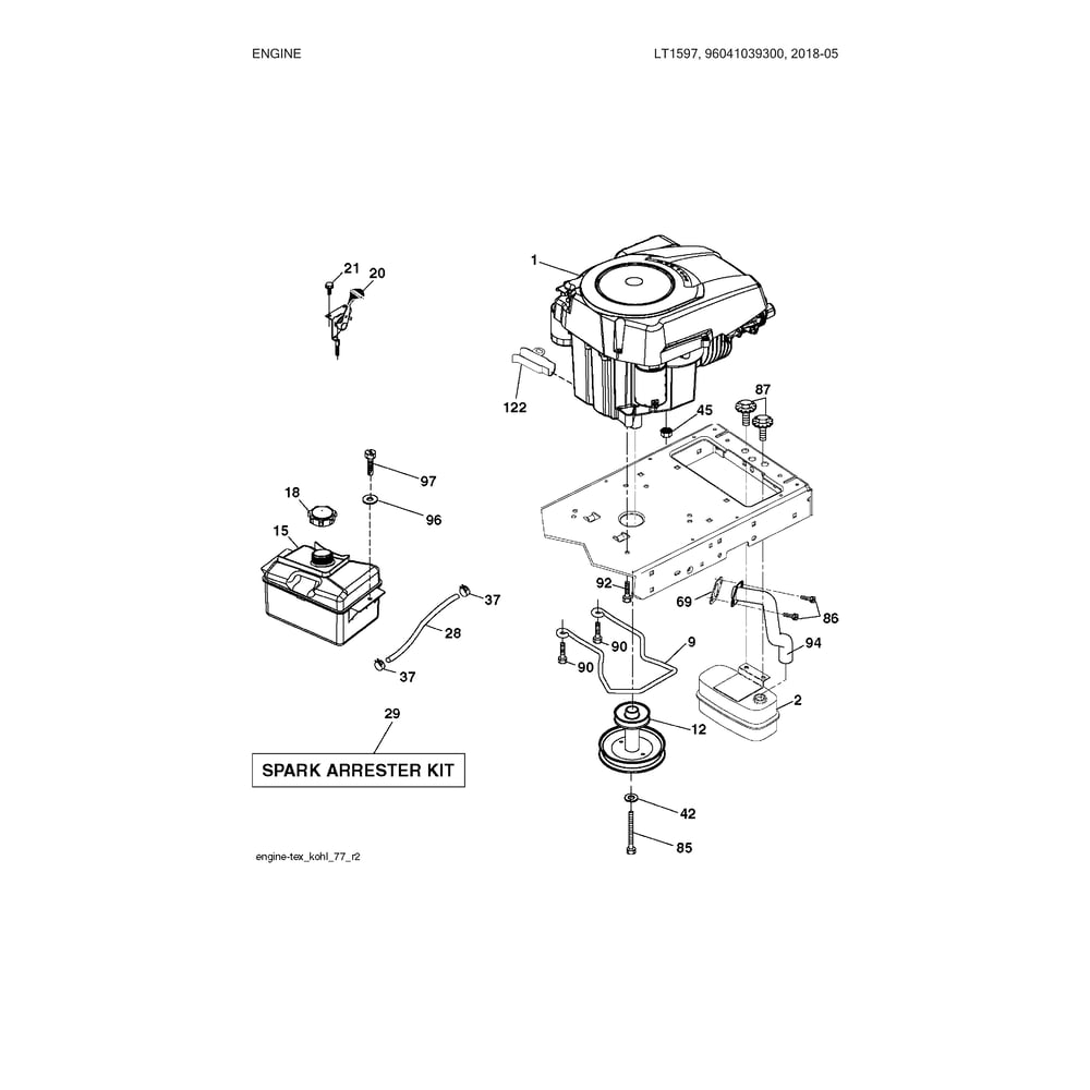 Engine Diagram and Parts List for 96041039300  Husqvarna Lawn Tractor