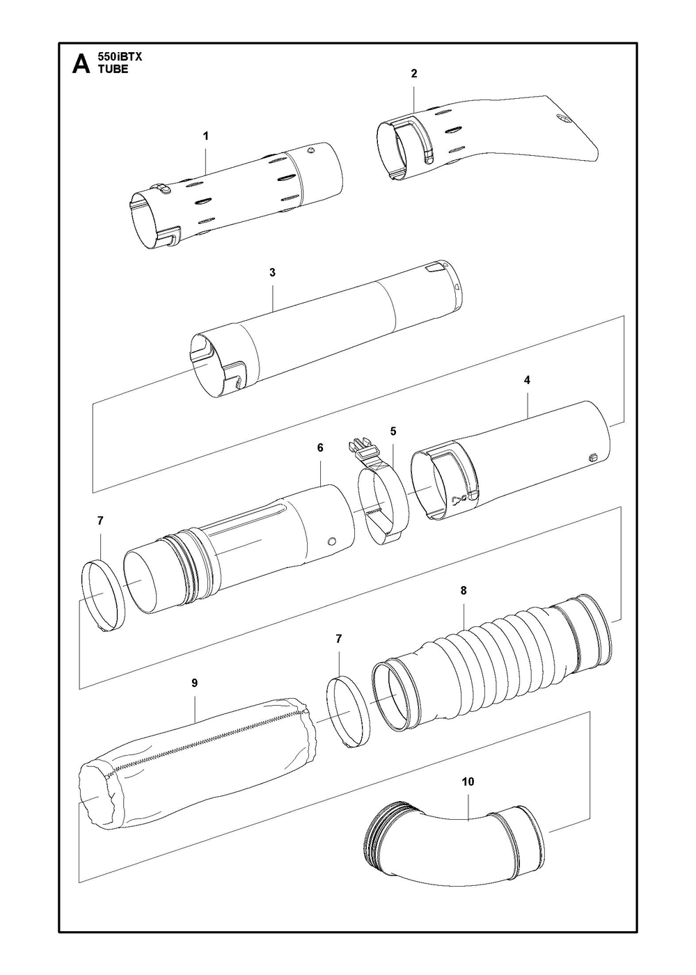 Tube Diagram and Parts List for 550IBTXBT  Husqvarna Leaf Blower / Vacuum