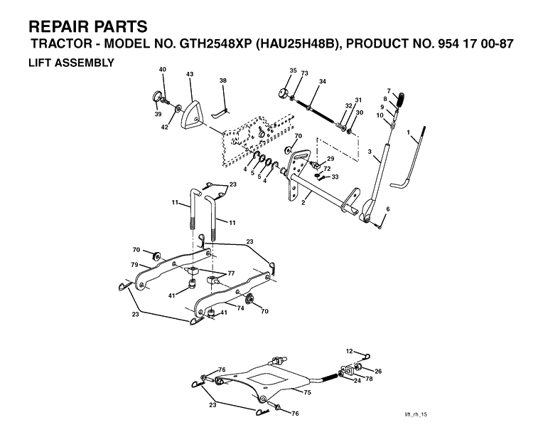 Mower Lift / Deck Lift Diagram and Parts List for GTH2548XP (HAU25H48B)(2004-01) Husqvarna Lawn Tractor