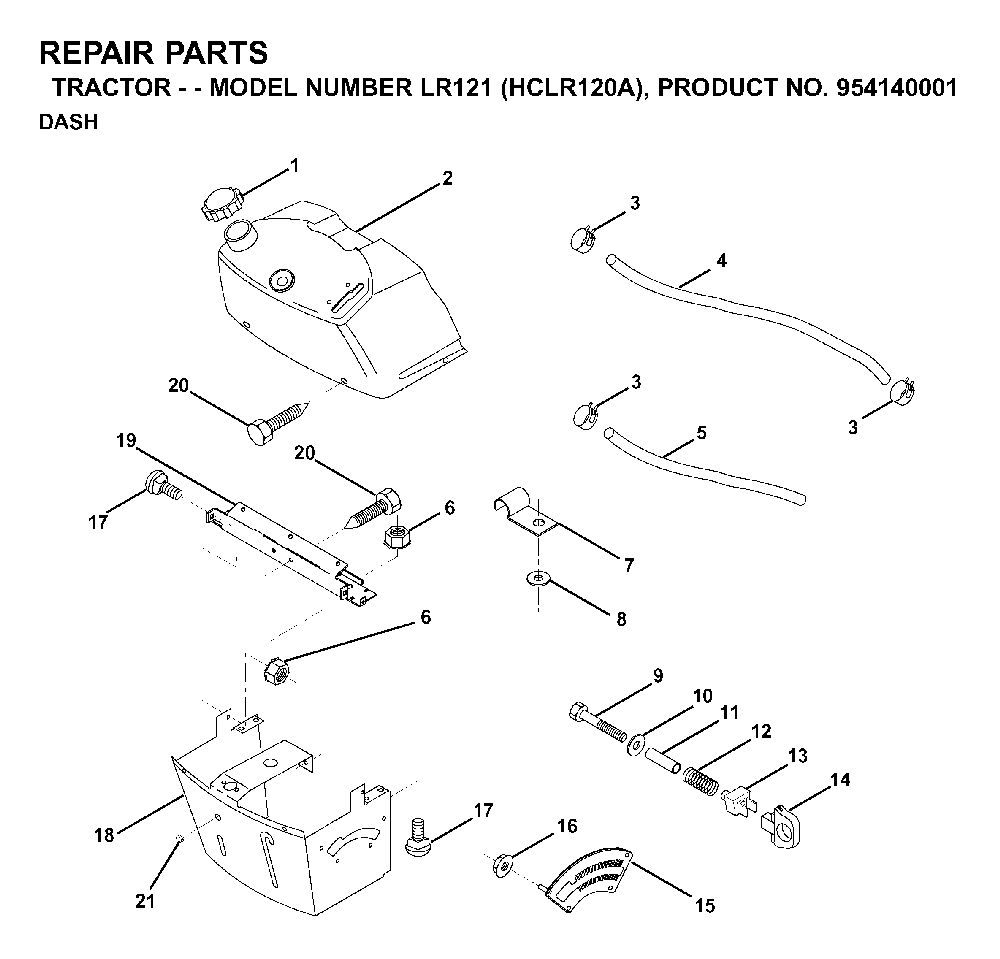 Dash Diagram and Parts List for LR121 (HCLR120A, 954140001)(1996-08) Husqvarna Lawn Tractor