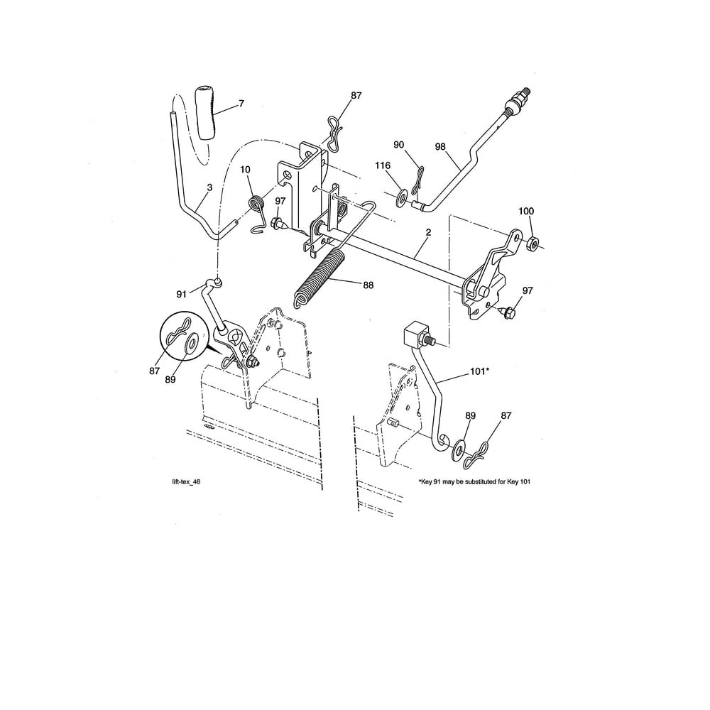 Mower Lift Diagram and Parts List for 917223905  Husqvarna Lawn Tractor