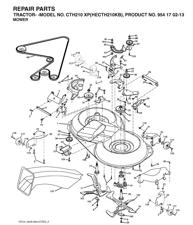 Mower Deck / Cutting Deck Diagram and Parts List for CTH210XP (HECTH210KB)(2004-01) Husqvarna Lawn Tractor