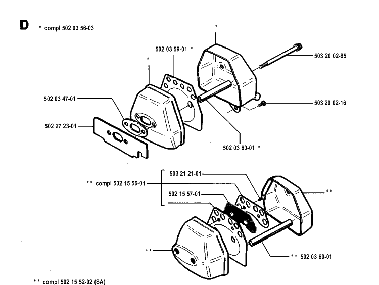 Muffler Diagram and Parts List for 250PS 19940600001-19960500000 Husqvarna Pole Saw