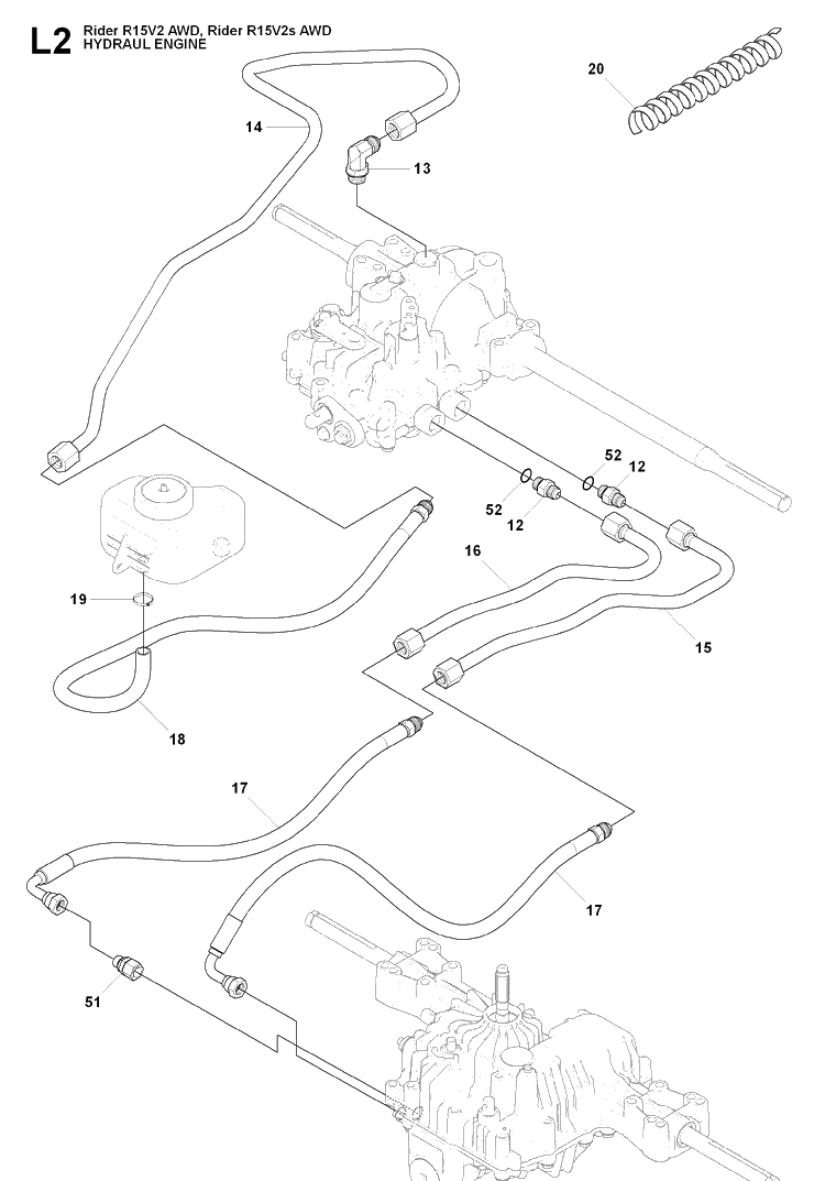 Hydraulic Pump - Motor Diagram and Parts List for RIDER15V2AWD (965200901)(2009-04) Husqvarna Lawn Mower