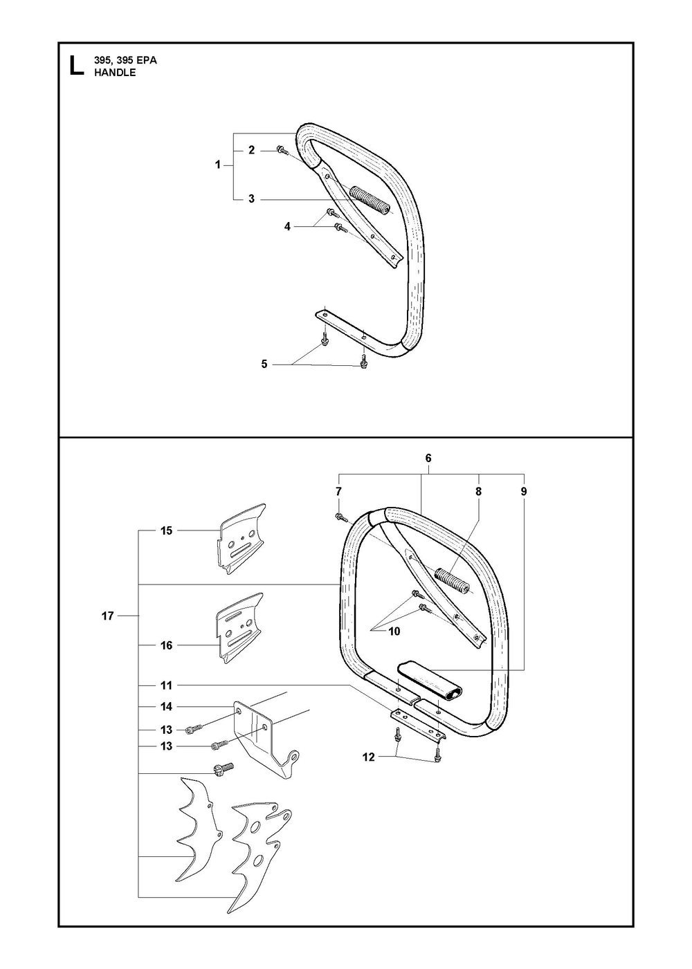 Handle Diagram and Parts List for 395XP-395XPG 395 XP W - 395 XP GW Husqvarna Chainsaw