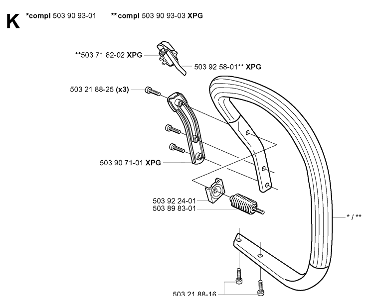 Handle Diagram and Parts List for 346XP 20041000001-20070799999 Husqvarna Chainsaw