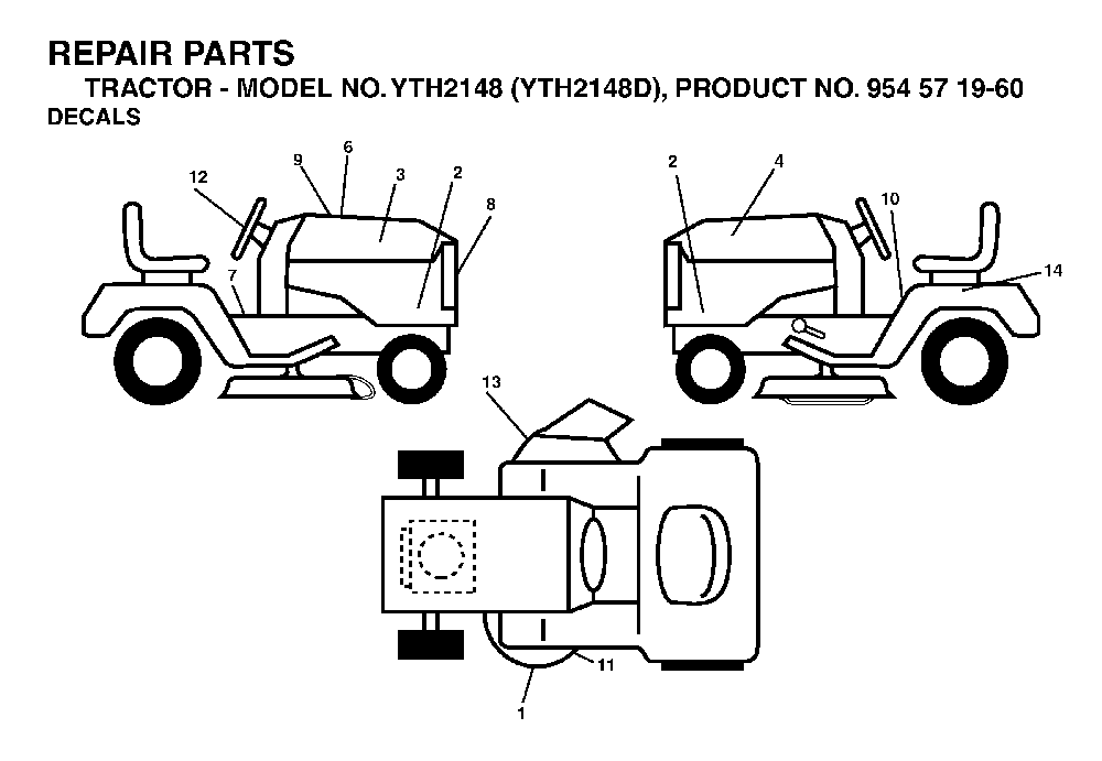Decals Diagram and Parts List for YTH2148D (954571960)(2004-04) Husqvarna Lawn Tractor
