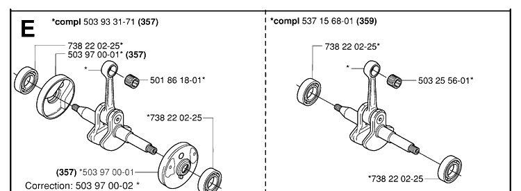 Crankshaft 2 Diagram and Parts List for 359 20010100001-20014000000 Husqvarna Chainsaw