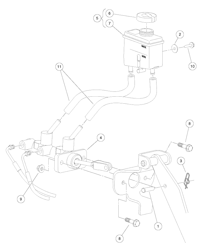 Master Cylinder With Remote Reservior Diagram and Parts List for HUV4421GXP 2009 Husqvarna Lawn Tractor