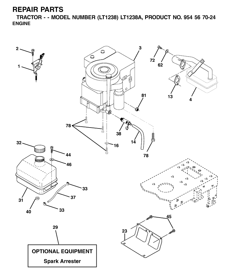 Engine Diagram and Parts List for LT1238-LT1238A 2000-10 Husqvarna Lawn Tractor
