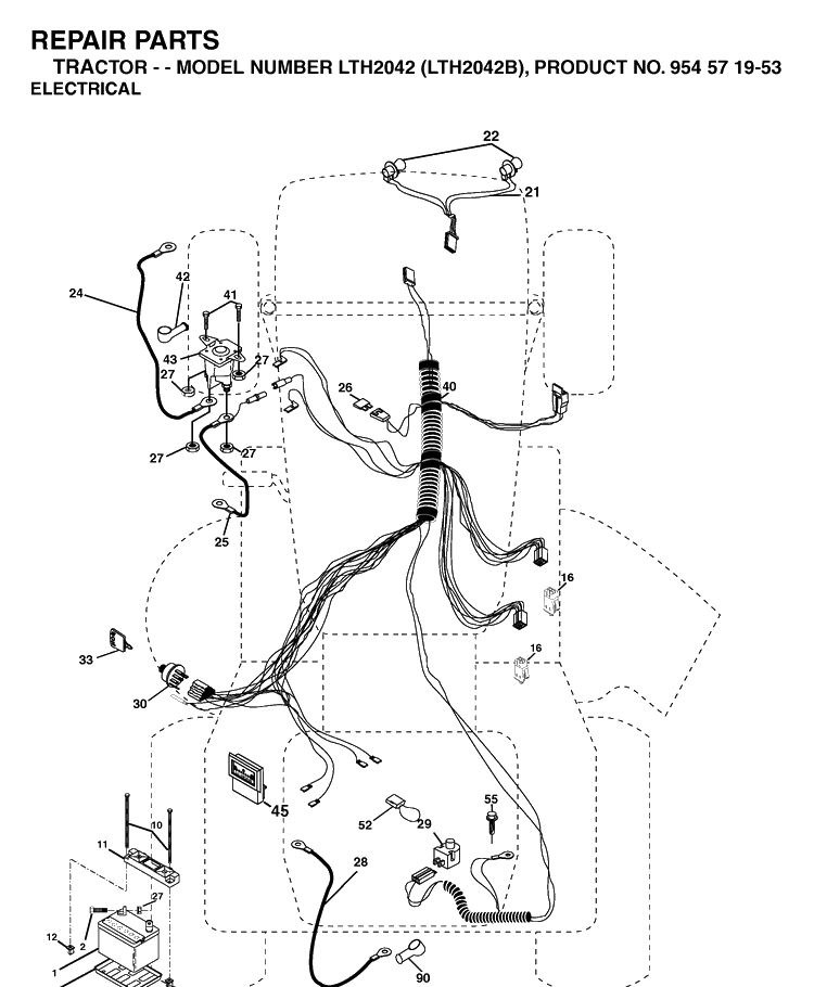 Electrical Diagram and Parts List for LTH2042-LTH2042B 2004-01 Husqvarna Lawn Tractor