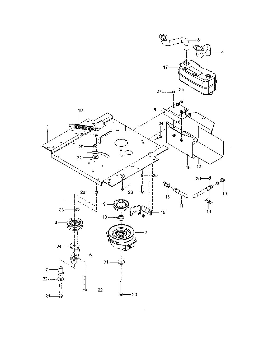 Engine mounting/guards/muffler Diagram and Parts List for 967271701-00  Husqvarna Lawn Tractor