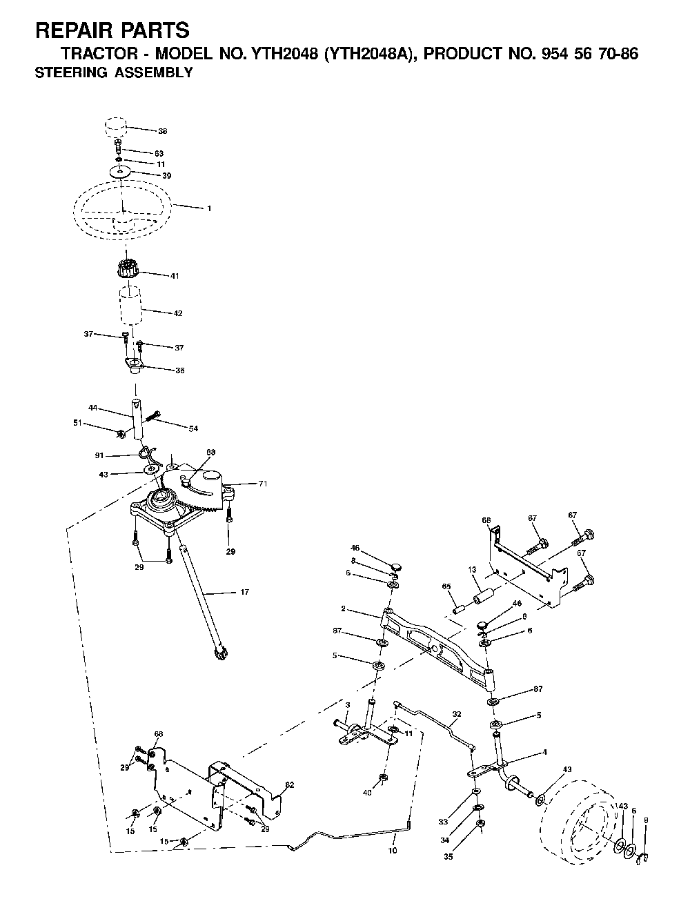 Steering Diagram and Parts List for YTH2048A (954567086)(2001-02) Husqvarna Lawn Tractor