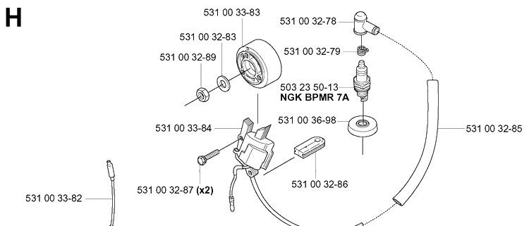 Ignition System Diagram and Parts List for 155BT 20053300001-Current Husqvarna Leaf Blower / Vacuum