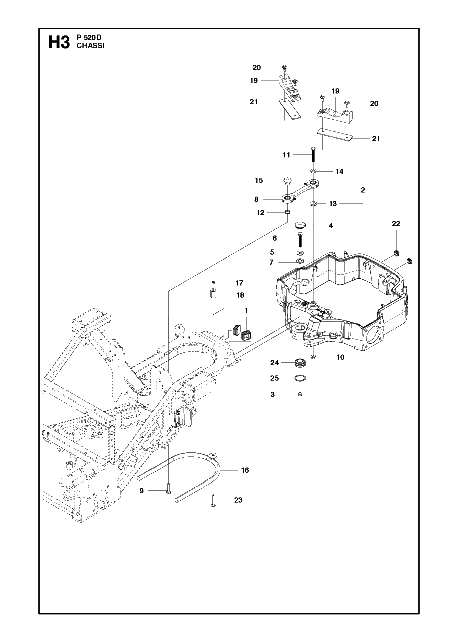 Chassis / Frame 3 Diagram and Parts List for P520D 20120100001 - 20143999999 Husqvarna Lawn Tractor