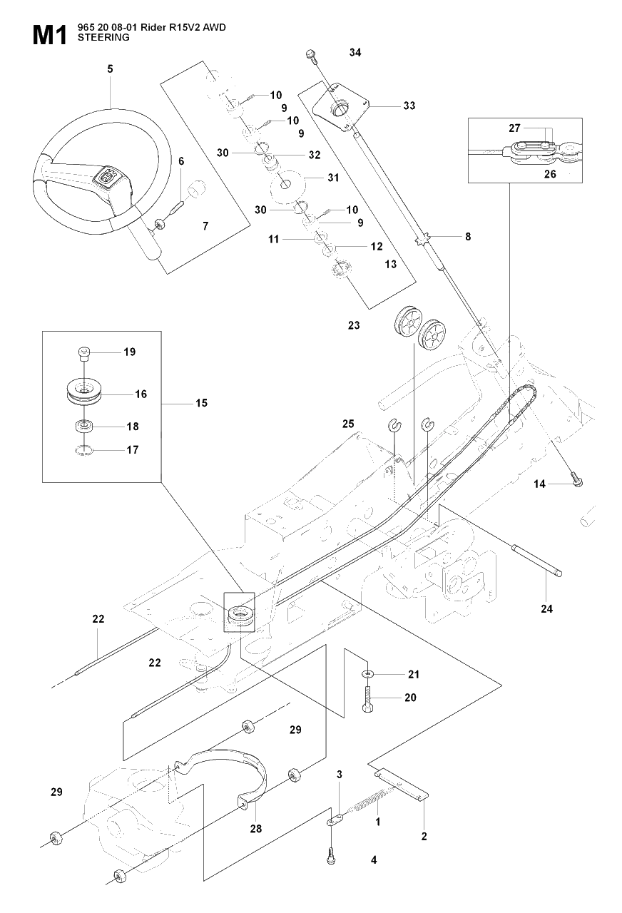 Steering Diagram and Parts List for R15-V2AWD 2008-01 Husqvarna Lawn Tractor