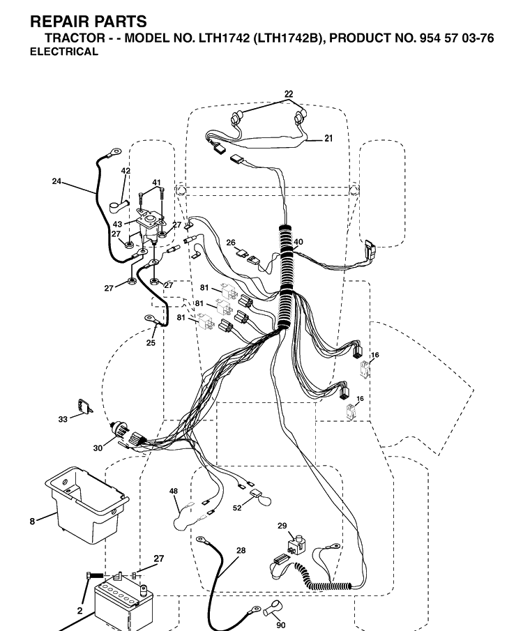Electrical Diagram and Parts List for LTH1742-LTH1742B 2002-12 Husqvarna Lawn Tractor