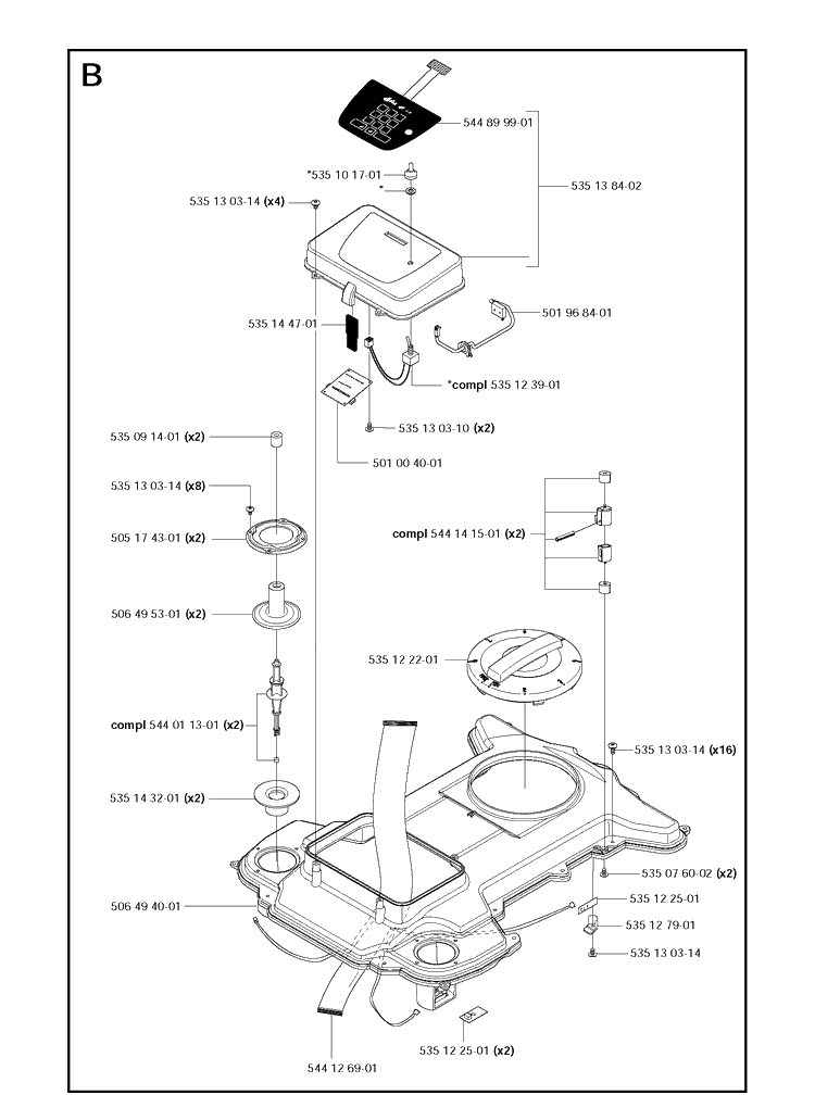 Chassis Upper Diagram and Parts List for 210C  Husqvarna Lawn Mower
