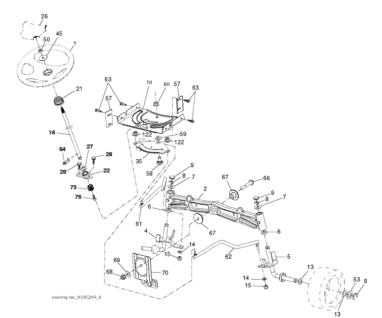 Steering Diagram and Parts List for YTH22V46 (96045004800)(2013-09) Husqvarna Lawn Tractor