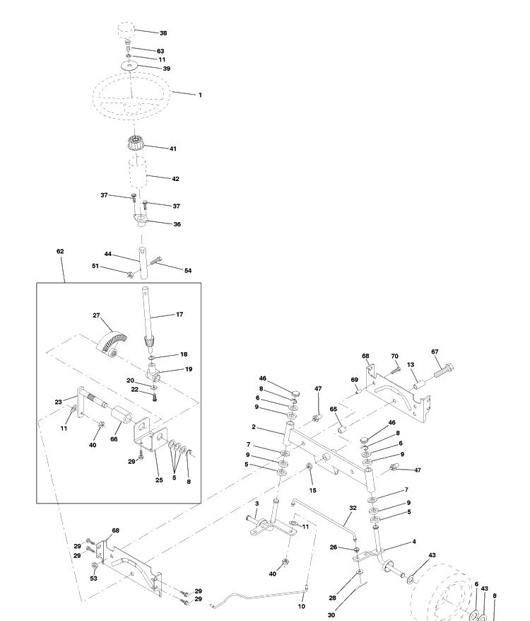 Steering Assembly Diagram and Parts List for LTH120 (954140003B)(1997-12) Husqvarna Lawn Mower