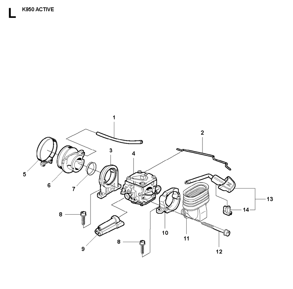 Carburetor Diagram and Parts List for K950 2007-01 Husqvarna Circular Saw