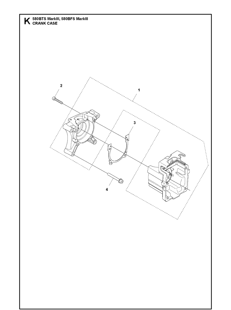 Crankcase Diagram and Parts List for 580BFS 580BTS Mark III Husqvarna Leaf Blower / Vacuum