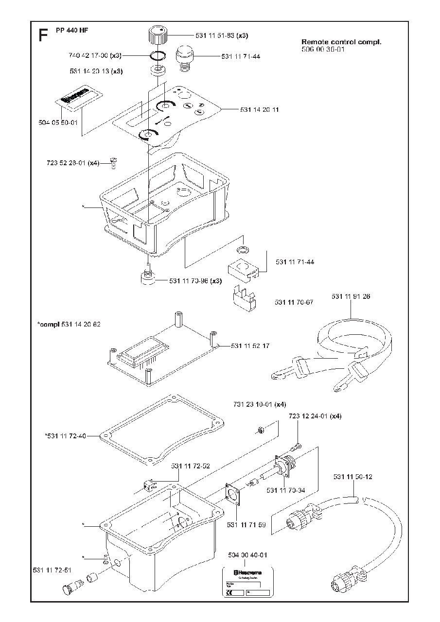 Remote Control Compl Diagram and Parts List for PP440 2008-09 Husqvarna Miscellaneous