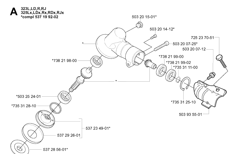 Bevel Gear Diagram and Parts List for 325RDX 20051800001-Current Husqvarna Brush Cutter