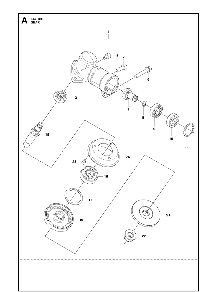 Gears Diagram and Parts List for 543RBX 20154400001-Current Husqvarna Brush Cutter