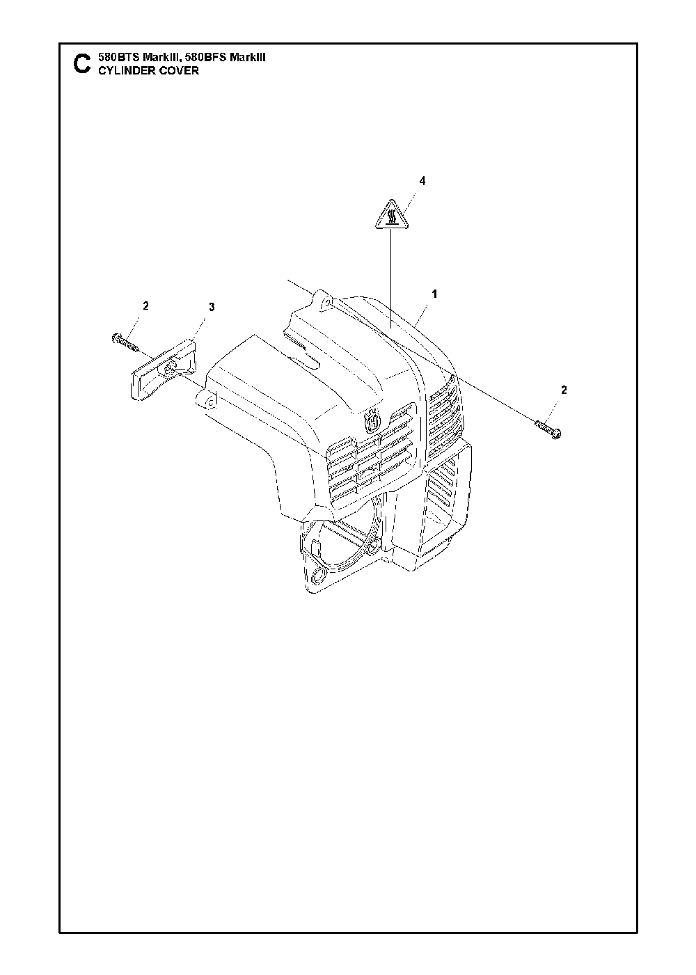 Cylinder Cover Diagram and Parts List for 580BFSMARKIII 580BTS Mark III Husqvarna Leaf Blower / Vacuum