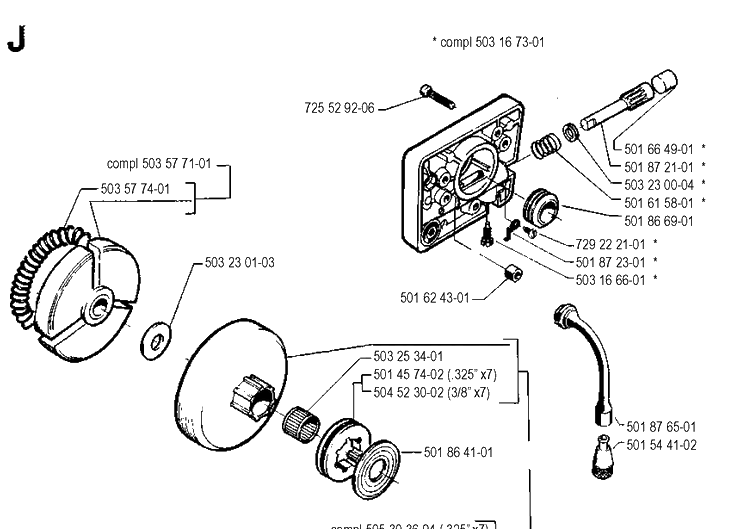 Clutch And Oil Pump Diagram and Parts List for 262XP 19900900001-19910900000 Husqvarna Chainsaw