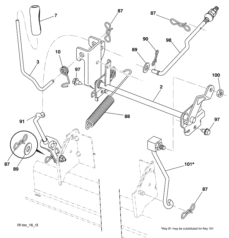 Mower Lift Diagram and Parts List for YTH21K46 (96045002100)(2009-08) Husqvarna Lawn Mower