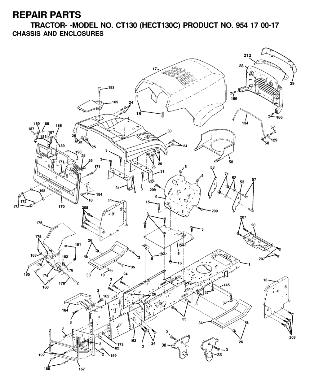 Chassis And Enclosures Diagram and Parts List for CT130 (954170017-C)(2000-03) Husqvarna Lawn Tractor