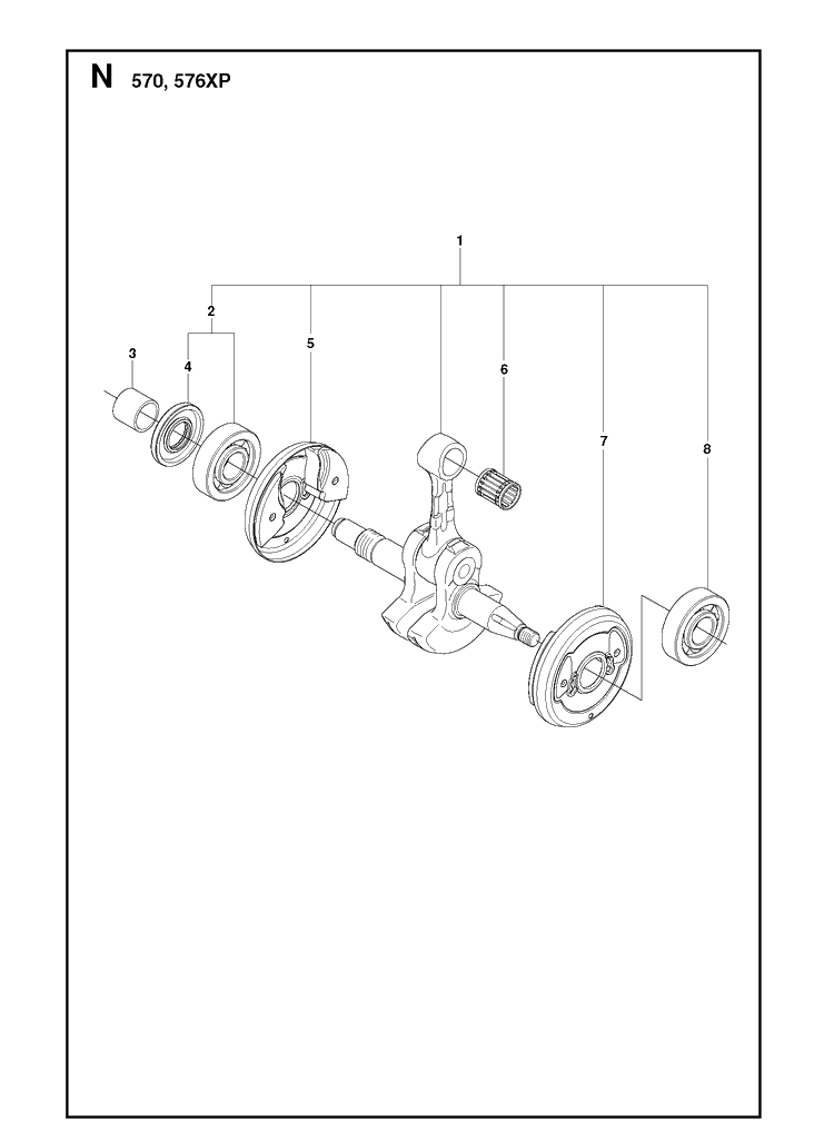 Crankshaft Diagram and Parts List for 576XP 20090100001-Current Husqvarna Chainsaw