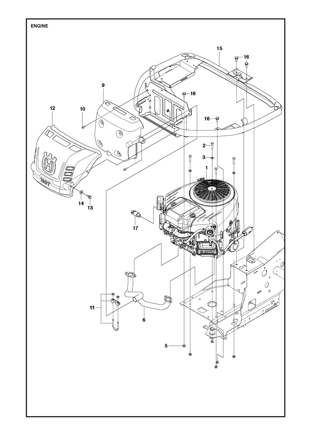 Engine Diagram and Parts List for R216TAWD2018-2021  Husqvarna Lawn Tractor