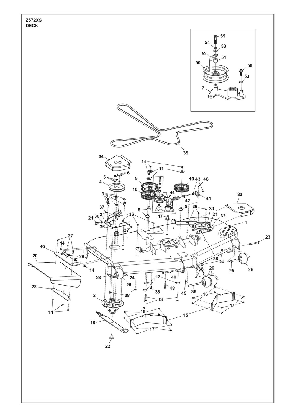 Mower Deck / Cutting Deck Diagram and Parts List for Z572XS  Husqvarna Lawn Tractor