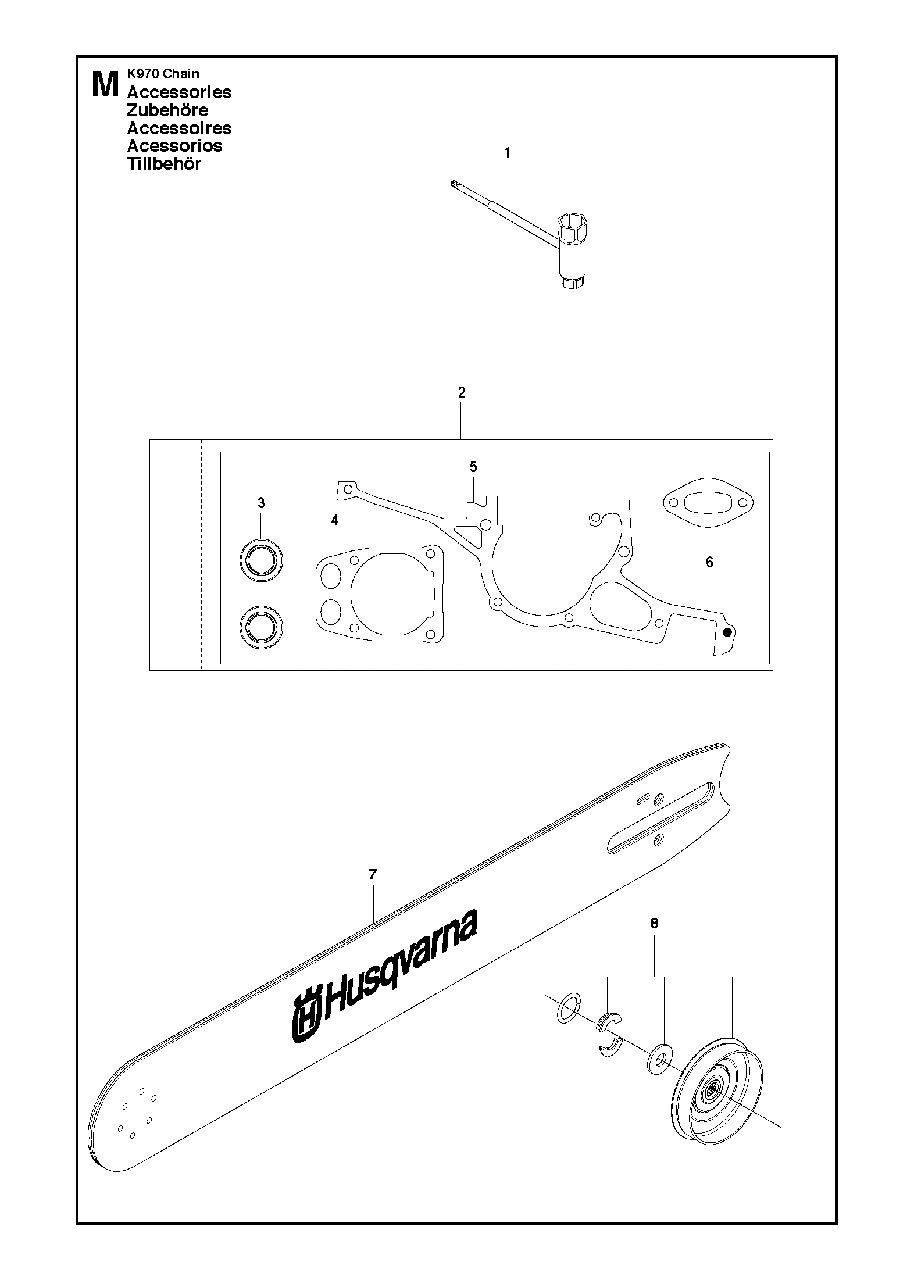 Tools Diagram and Parts List for K970CHAIN 2011-12 Husqvarna Circular Saw
