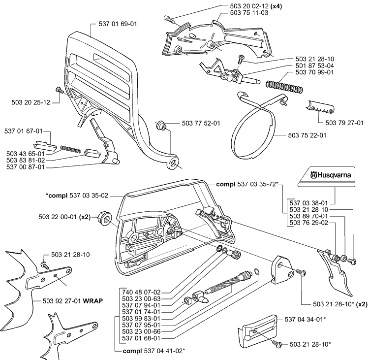 Chain Brake Diagram and Parts List for 385 2001-04 Husqvarna Chainsaw
