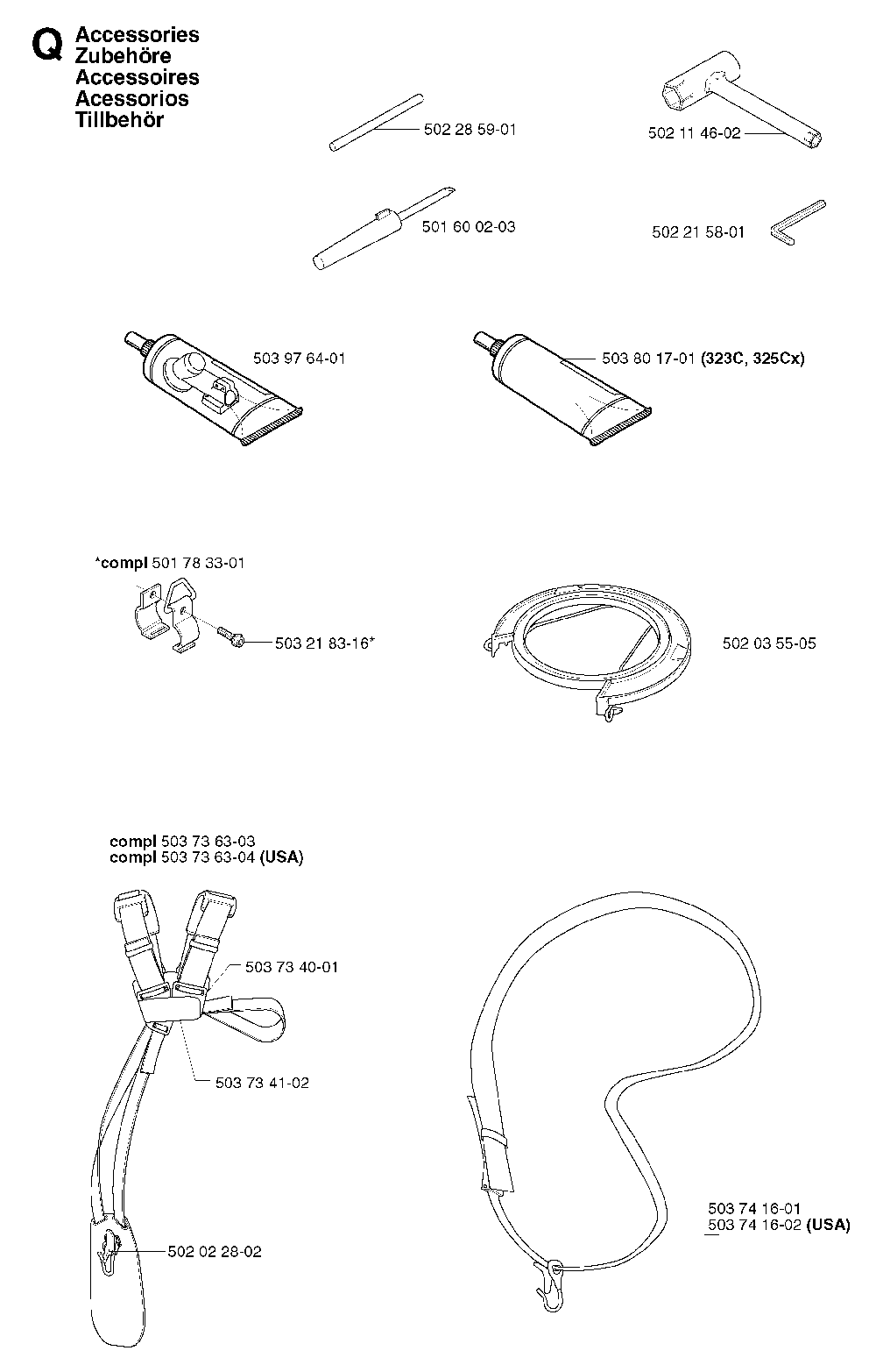 Accessories Diagram and Parts List for 325RXT 2002-01 Husqvarna Brush Cutter