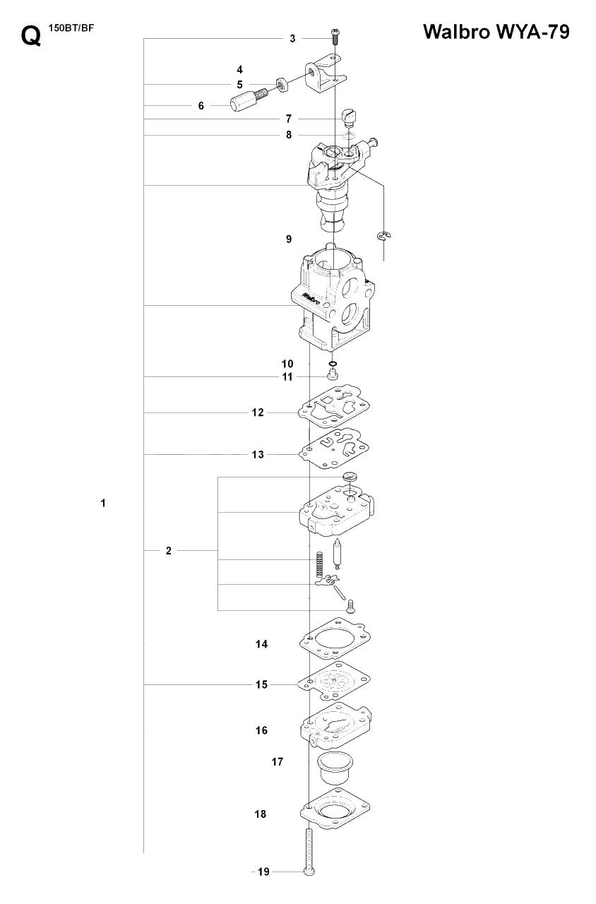 Carburetor Details Diagram and Parts List for 150BT 20084000001 - 20184199999 Husqvarna Leaf Blower / Vacuum