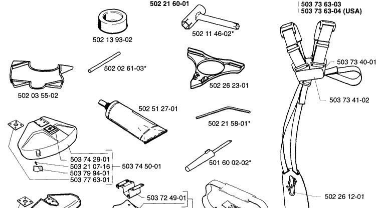 Accessories Diagram and Parts List for 225LD 1997-02 Husqvarna Brush Cutter