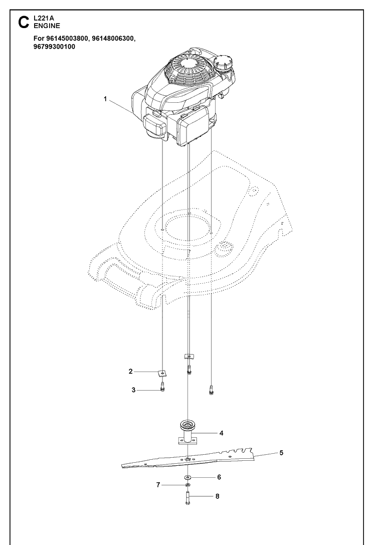 Engine Diagram and Parts List for L221A  Husqvarna Lawn Mower