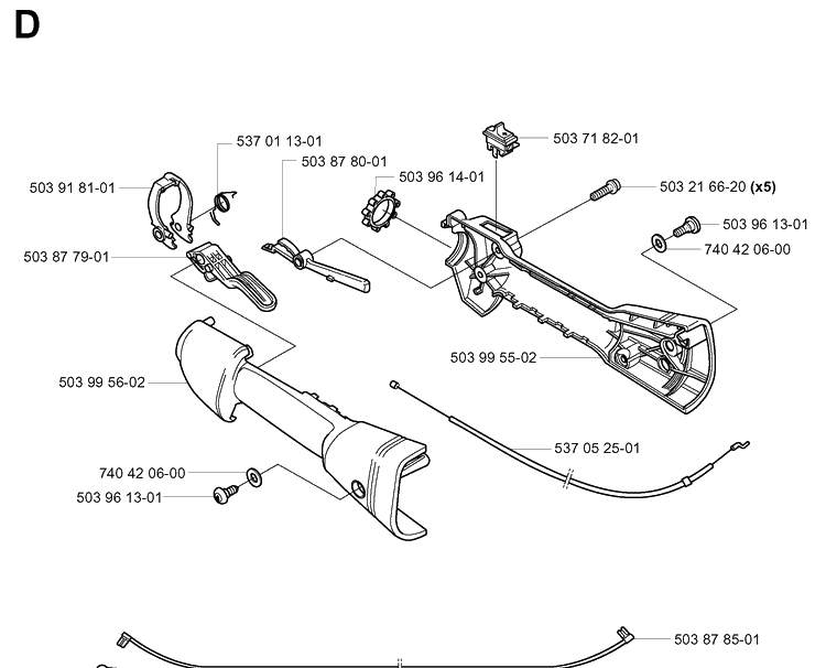 Handle And Controls Diagram and Parts List for 325HA850 20040100001-20050600000 Husqvarna Hedge Trimmer