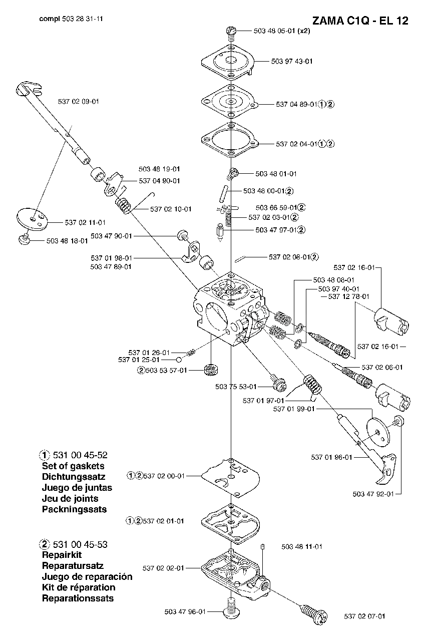 Carburetor Parts Diagram and Parts List for 326P5X 2002-05 Husqvarna Pole Saw