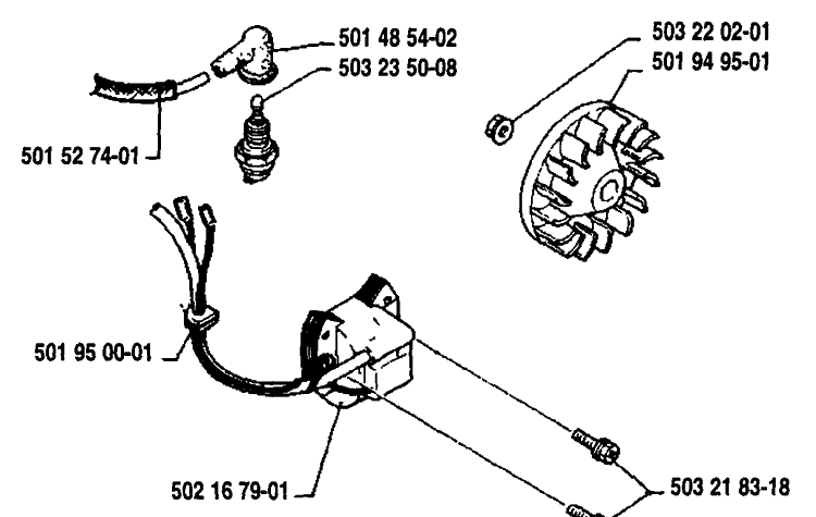 Ignition/Flywheel Diagram and Parts List for 22RL 1989-09 Husqvarna Trimmer