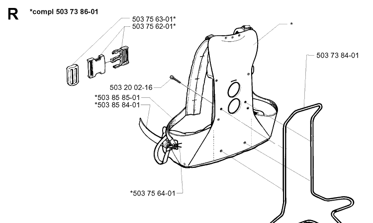 Harness Diagram and Parts List for 235P 19970500001-Current Husqvarna Pole Saw