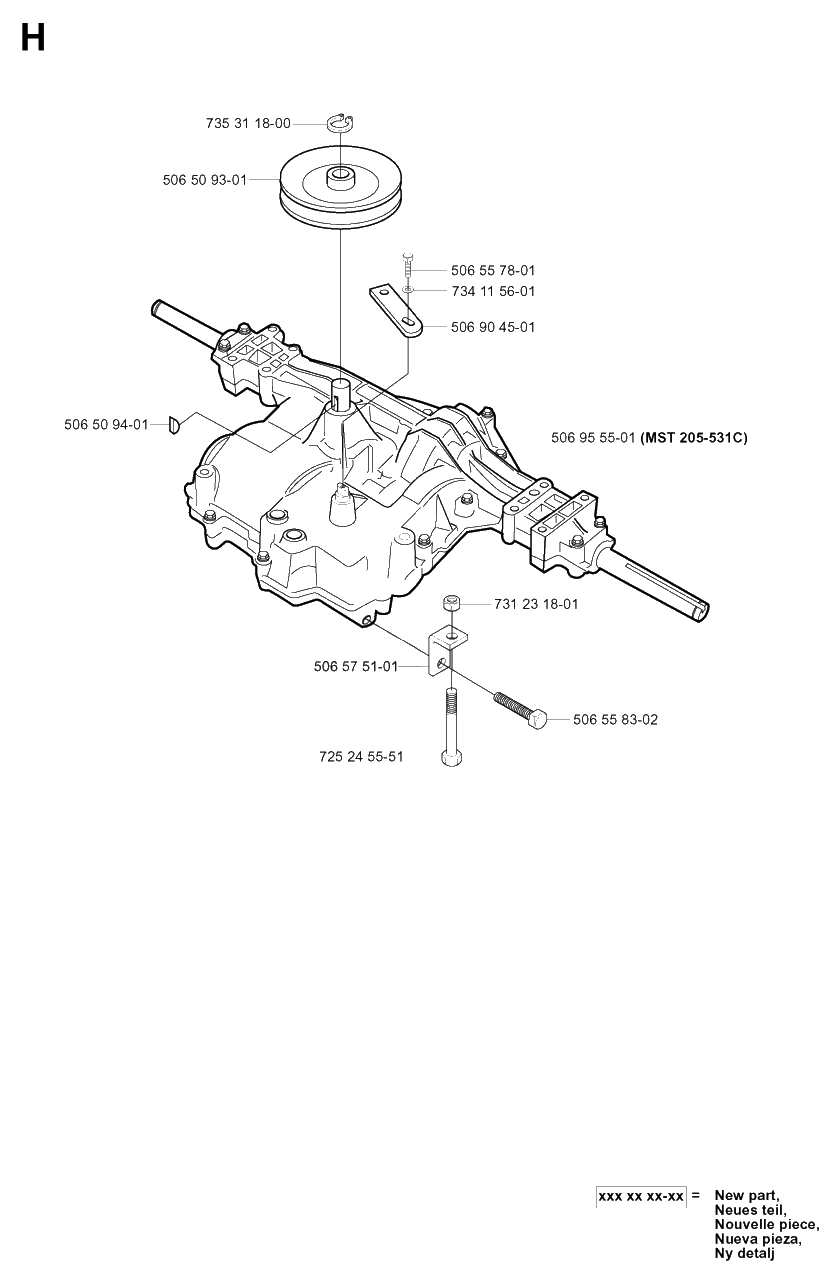 Transmission Diagram and Parts List for R11C (965070301)(2006-01) Husqvarna Lawn Tractor