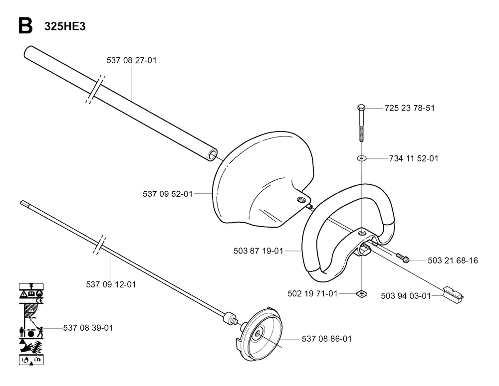 Shaft And Handle 2 Diagram and Parts List for 325HE4X 20010100001 - 20011800000 Husqvarna Hedge Trimmer