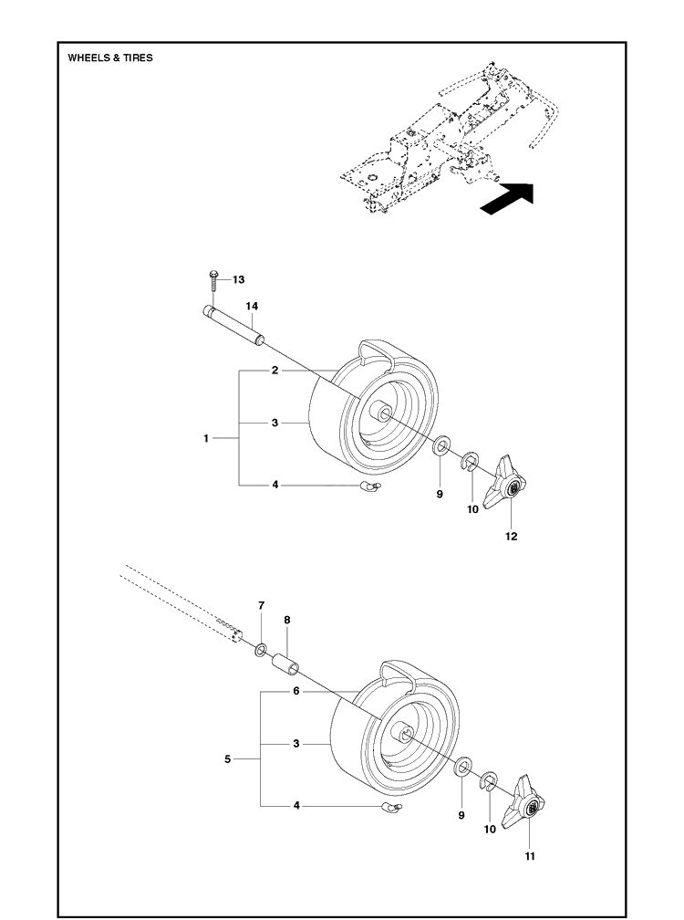 Wheels And Tires Diagram and Parts List for R316TX  Husqvarna Lawn Mower